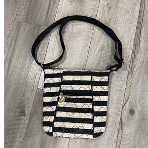 Luv Betsey Johnson Crossbody Bag Black Cream‎ Striped Heart Quilted Messenger